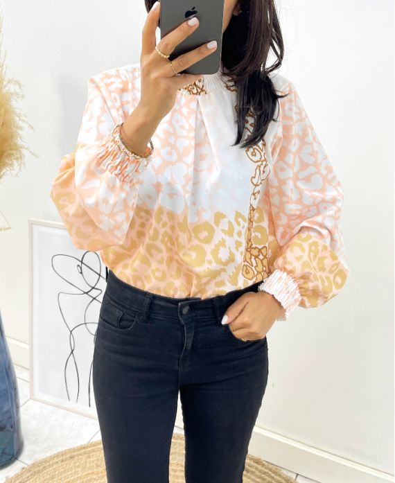 TOP PRINTS NECK AMOUNT PE885 TAUPE
