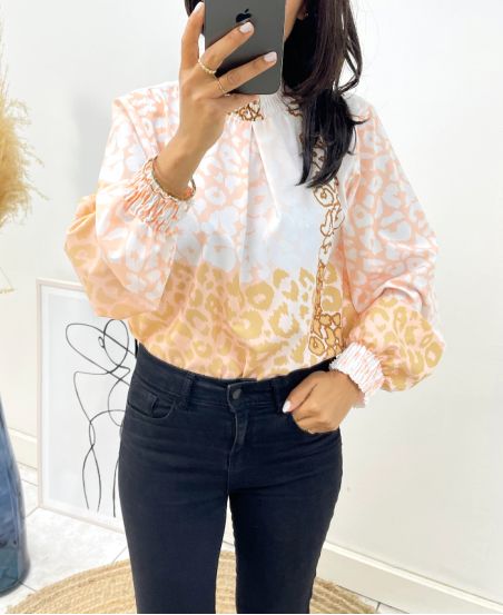 TOP PRINTS NECK AMOUNT PE885 TAUPE