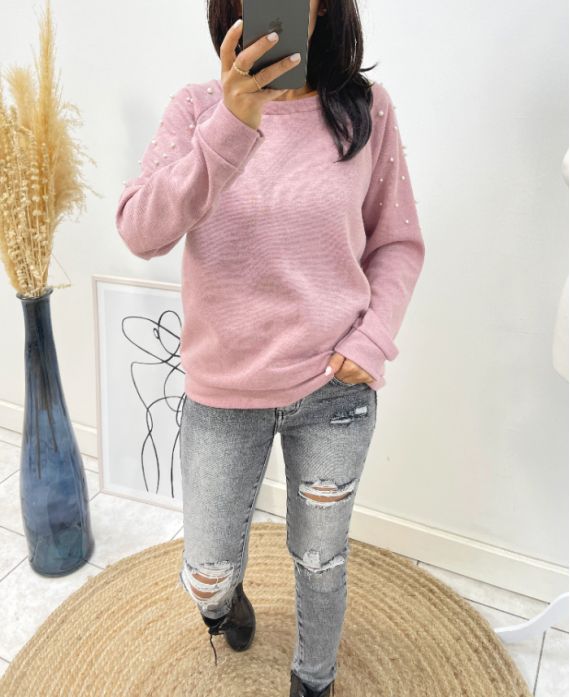 SWEATER SCHOUDERS PARELS 12031 ROZE