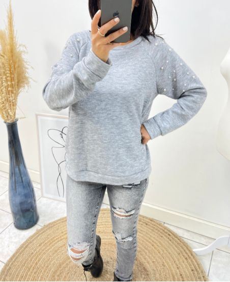 PULL EPAULES PERLES 12031 GRIS 