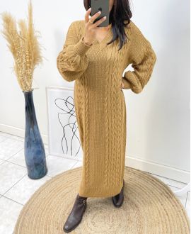 LONG MESH DRESS AH340 CAMEL