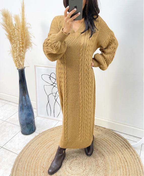 LONG MESH DRESS AH340 CAMEL