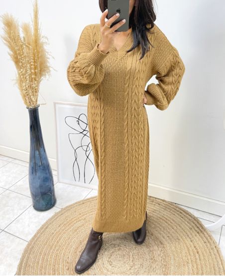 LONG MESH DRESS AH340 CAMEL