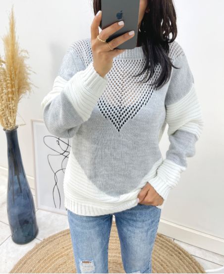 TWO-COLOR OPENWORK PULLOVER AH210 GREY
