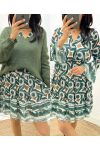 PE44 GREEN PRINTED DRESS