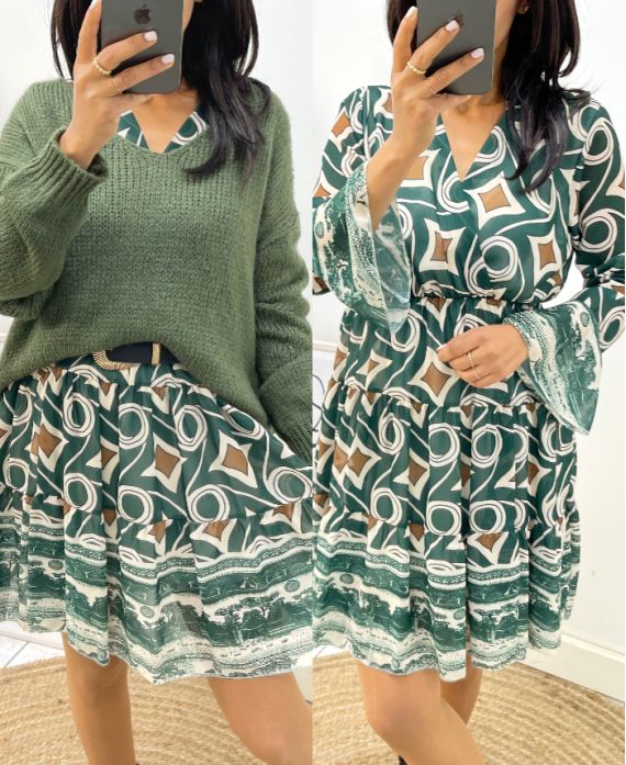 PE44 GREEN PRINTED DRESS