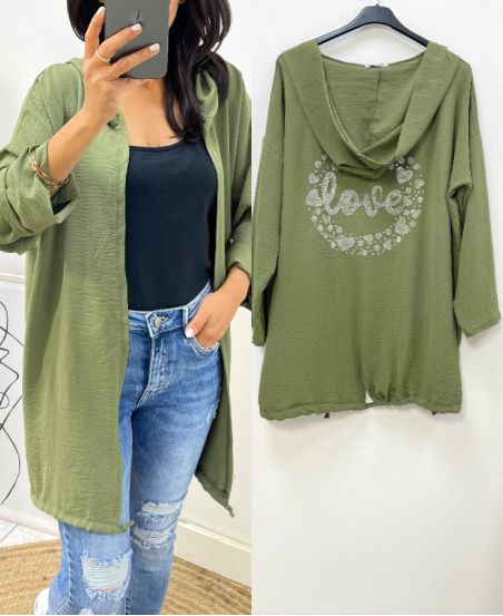 KAMIZELKA Z CIENKĄ KAMIZELKĄ RHINESTONE LOVE AH392 KAKI