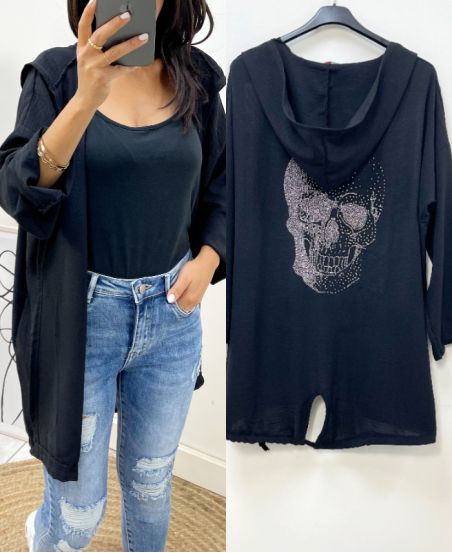 GILET FINE STRASS HEAD OF DEATH AH377 NERO