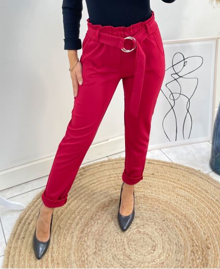BELT TROUSERS BUCKLE S-M-L-XL AH345 BURGUNDY