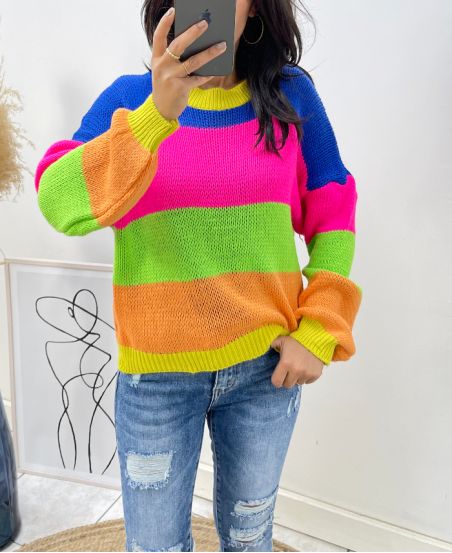 SHORT MULTICOLORED SWEATER AH413 ROYAL BLUE