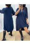 TUNIC DRESS OVERSIZE BACK PLEATED AH368 NAVY BLUE