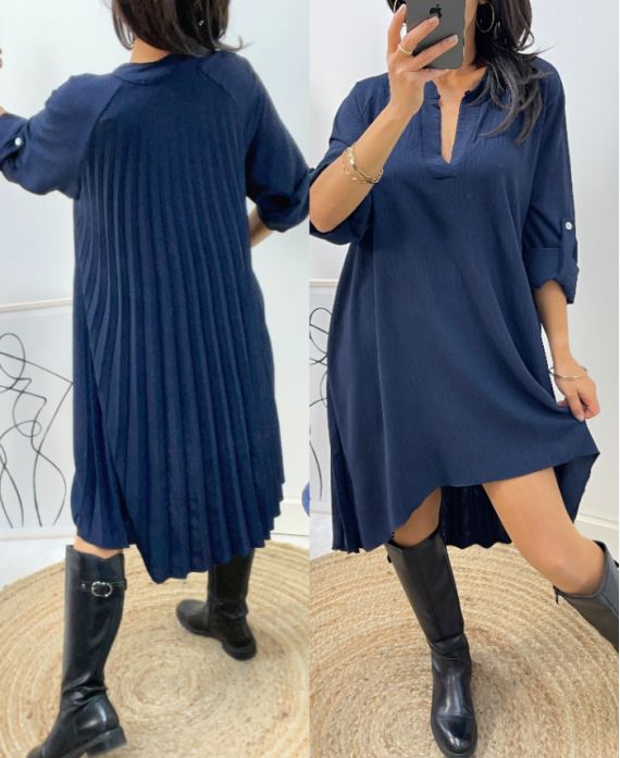 TUNIC DRESS OVERSIZE BACK PLEATED AH368 NAVY BLUE