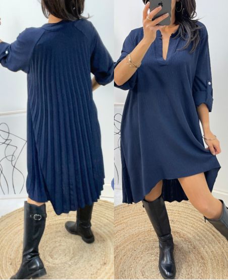 TUNIKAKLEID OVERSIZE RÜCKEN PLISSIERT AH368 MARINEBLAU