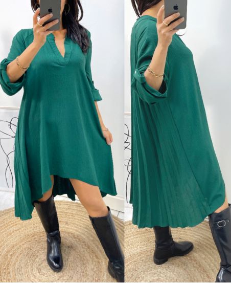 ABITO TUNICA OVERSIZE POSTERIORE PLISSETTATA AH368 VERDE SMERALDO