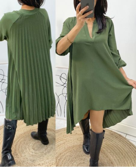 TUNIC DRESS OVERSIZE BACK PLEATED AH368 MILITARY GREEN