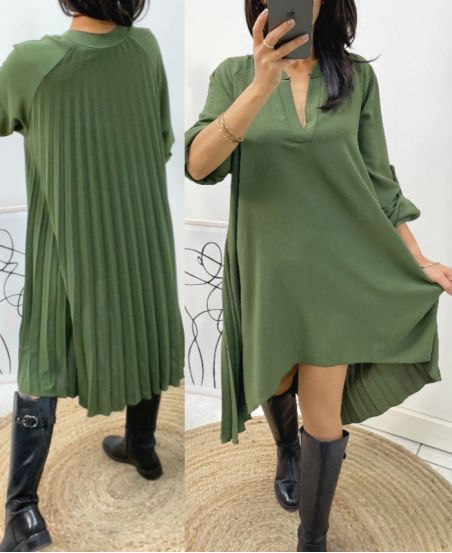 VESTIDO TÚNICA OVERSIZE ESPALDA PLISADA AH368 VERDE MILITAR