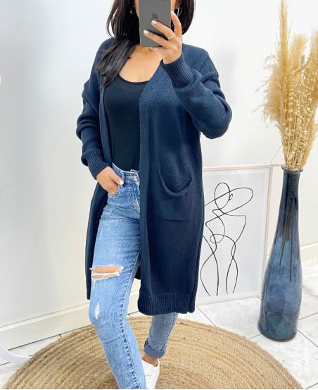 LONG POCKET VEST AH490 NAVY BLUE