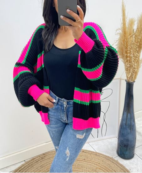 GILET RAYURE MULTICOLORE AH497 NOIR