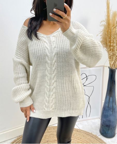 OVERSIZE-PULLOVER GROSSES TWISTED MESH AH173 BEIGE