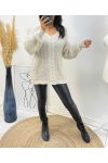 OVERSIZE SWEATER LARGE TWISTED MESH AH173 BEIGE