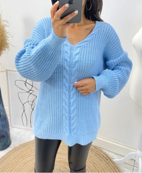 OVERSIZE-PULLOVER BIG TWISTED MESH AH173 HIMMELBLAU