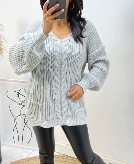 OVERSIZE SWEATER LARGE TWISTED MESH AH173 GREY
