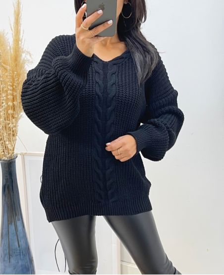 OVERSIZE PULLOVER LARGE TWISTED MESH AH173 SCHWARZ