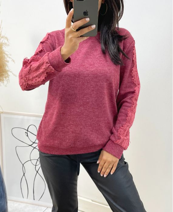 SWEATSHIRT SLEEVES LACE 12037 BURGUNDY