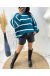 MAXI PULLOVER STRIPE COLLO ALTO AH369 BLU OLIO