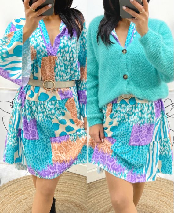 PE871 BLUE PRINTED OVERSIZED DRESS