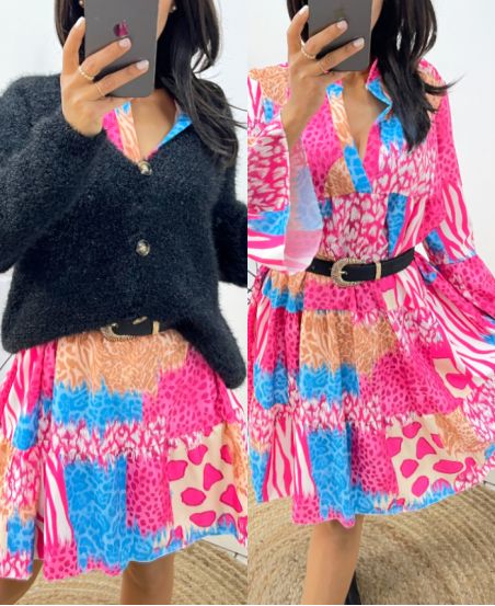 ROBE OVERSIZE IMPRIMEE PE871 FUSHIA