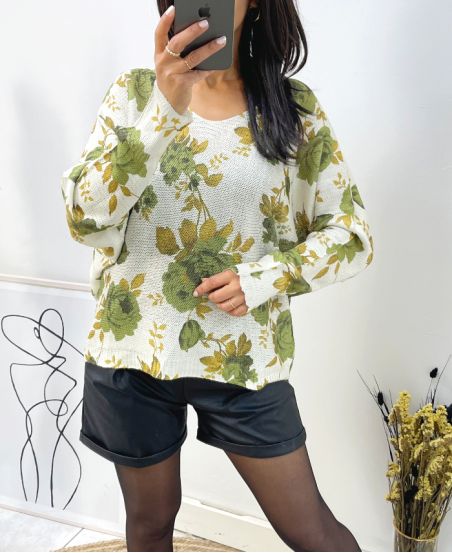 GREEN PRINTED SWEATER AH284