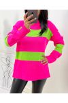 GESTREIFTER PULLOVER AW418 NEON PINK-ZITRONENGRÜN