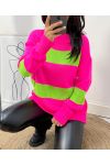 GESTREIFTER PULLOVER AW418 NEON PINK-ZITRONENGRÜN