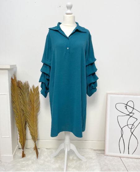 CURVY COLLECTION PUFF SLEEVE DRESS AW562 PETROL BLUE