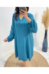 VESTIDO DE MANGA ABULLONADA COLECCIÓN CURVY AW562 AZUL PETRÓLEO