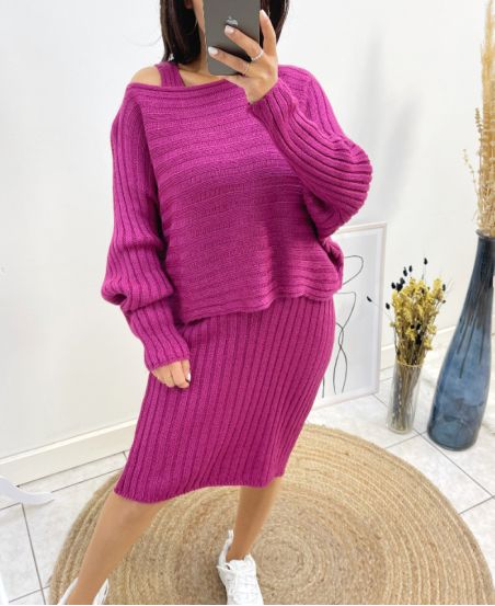 DRESS + MATCHING SWEATER SET AW600 PLUM