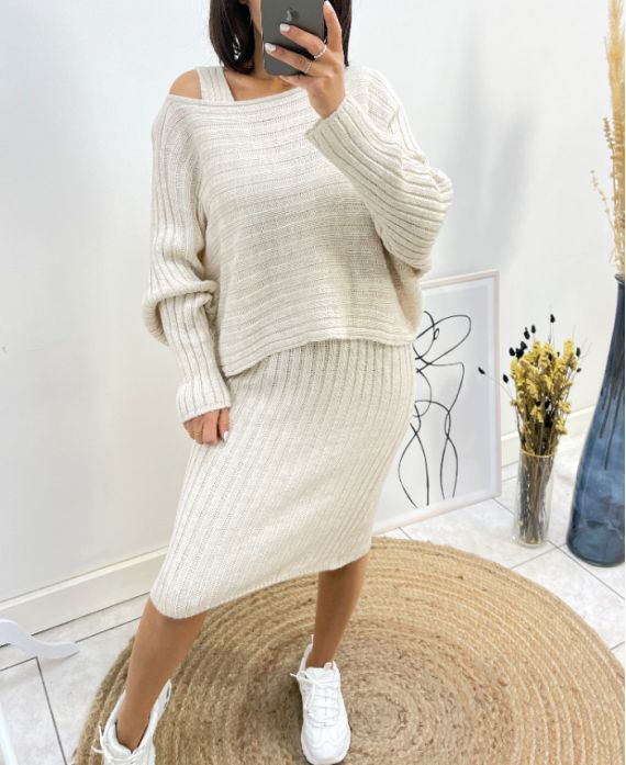 MATCHING DRESS + SWEATER SET AW600 BEIGE