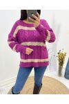 PULLOVER TORSADE LUREX 2 POCHES AH618 PRUNE