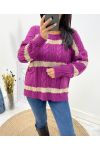 PULLOVER TORSADE LUREX 2 POCHES AH618 PRUNE