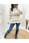 PULLOVER TORSADE LUREX 2 POCHES AH618 BEIGE