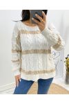 PULLOVER TORSADE LUREX 2 POCHES AH618 BEIGE