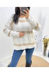 PULLOVER TORSADE LUREX 2 POCHES AH618 BEIGE