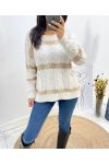 PULLOVER TORSADE LUREX 2 POCHES AH618 BEIGE