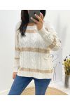 PULLOVER TORSADE LUREX 2 POCHES AH618 BEIGE