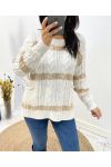 PULLOVER TORSADE LUREX 2 POCHES AH618 BEIGE