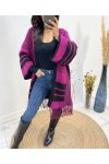 PONCHO "COUP DE COEUR" FRANGES AH591 PRUNE