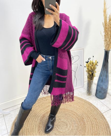 PONCHO "COUP DE COEUR" FRANGES AH591 PRUNE