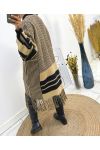 FRINGED PONCHO AH591 CAMEL/BLACK