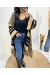 FRINGED PONCHO AH591 CAMEL/BLACK